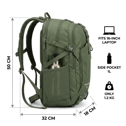 KI-generiertes Amazon-Listing-Bild: Produkt mit Maßangaben und Feature-Spots